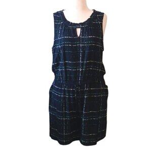 NEW Apt. 9 Navy Blue Textured Sleeveless Plaid Romper Elastic Tie Waist Size XL